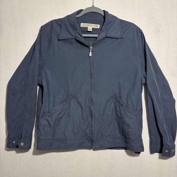 VTG London Fog Bomber Jacket Mens Small Full Vislon Zip Lightweight Blue - Picture 1 of 14